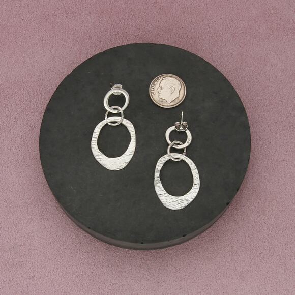 sterling silver textured ring dangle post earrings - Picture 2 of 3